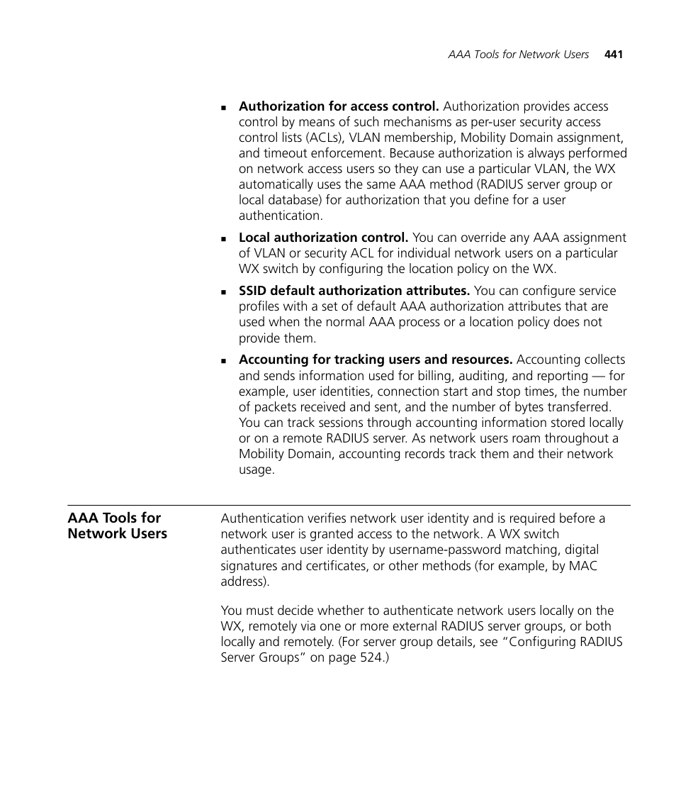 Aaa tools for network users | 3Com WX4400 3CRWX440095A User Manual | Page 441 / 728