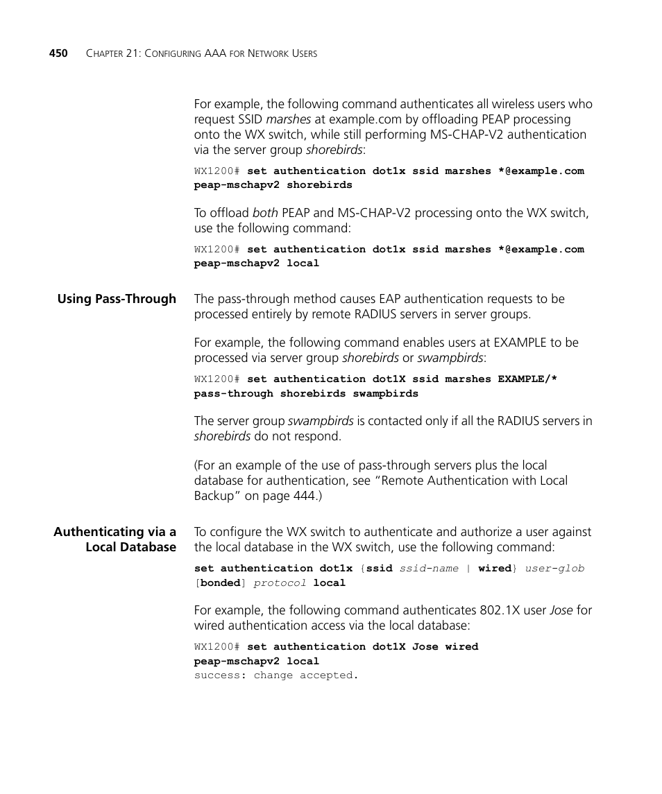Using pass-through, Authenticating via a local database | 3Com WX4400 3CRWX440095A User Manual | Page 450 / 728