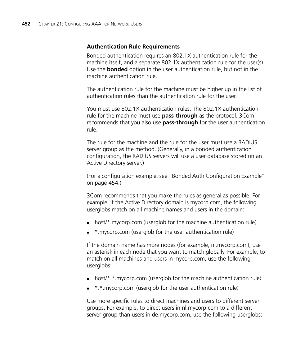 Authentication rule requirements | 3Com WX4400 3CRWX440095A User Manual | Page 452 / 728