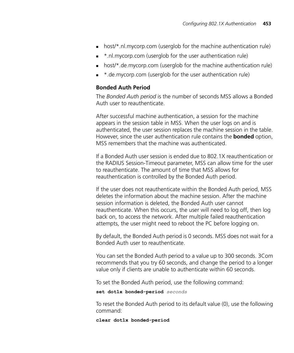 Bonded auth period | 3Com WX4400 3CRWX440095A User Manual | Page 453 / 728