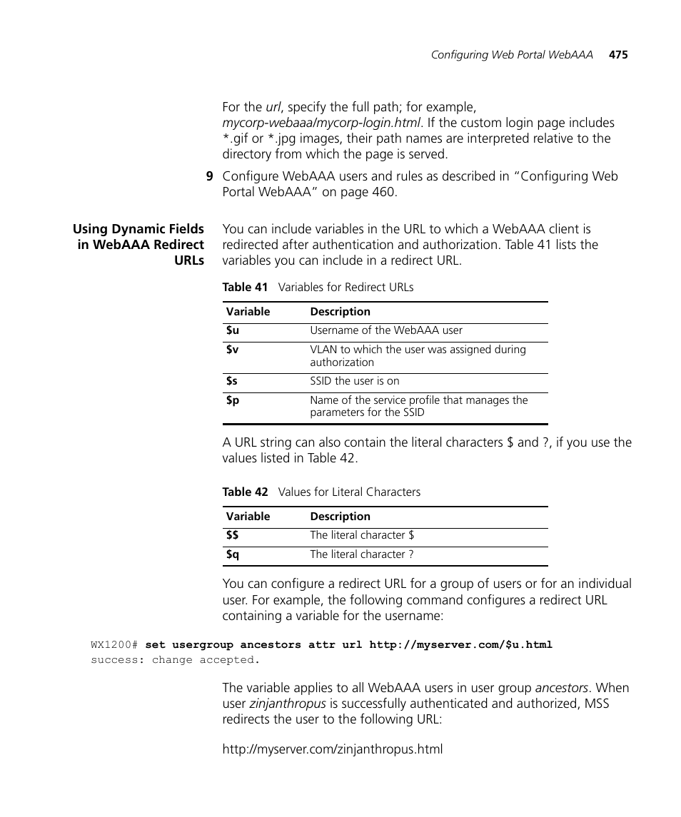 Using dynamic fields in webaaa redirect urls | 3Com WX4400 3CRWX440095A User Manual | Page 475 / 728