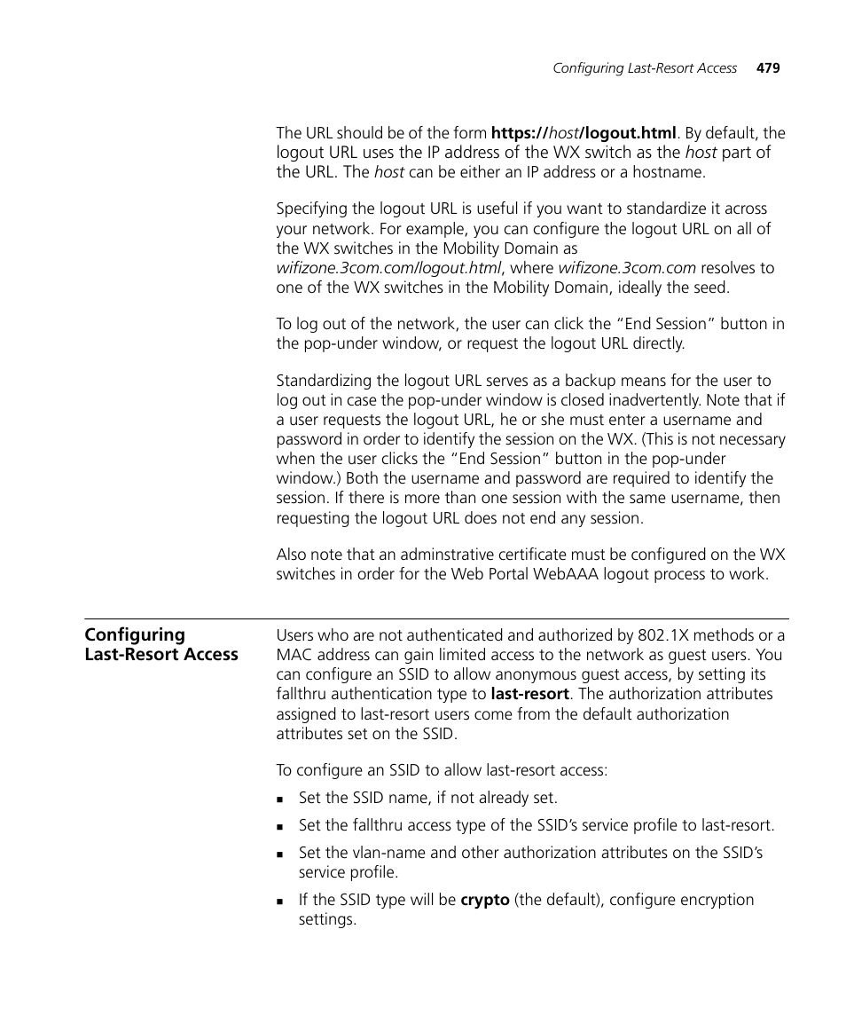 Configuring last-resort access | 3Com WX4400 3CRWX440095A User Manual | Page 479 / 728