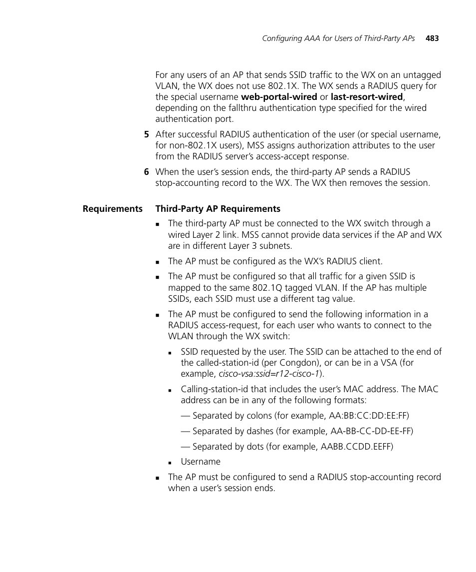 Requirements, Third-party ap requirements | 3Com WX4400 3CRWX440095A User Manual | Page 483 / 728