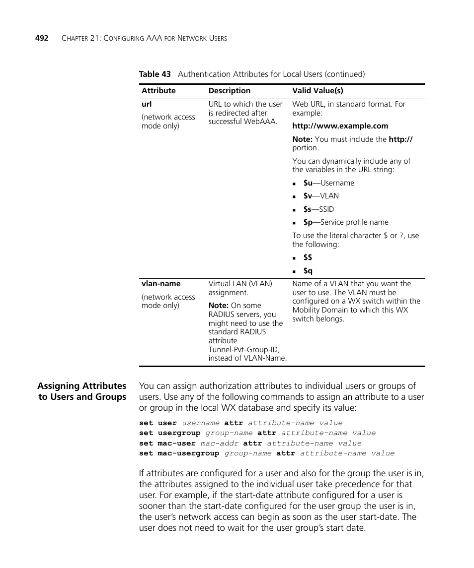 Assigning attributes to users and groups | 3Com WX4400 3CRWX440095A User Manual | Page 492 / 728