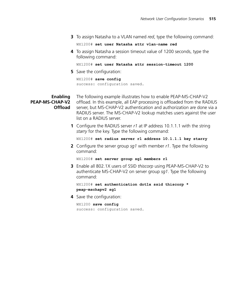 Enabling peap-ms-chap-v2 offload | 3Com WX4400 3CRWX440095A User Manual | Page 515 / 728