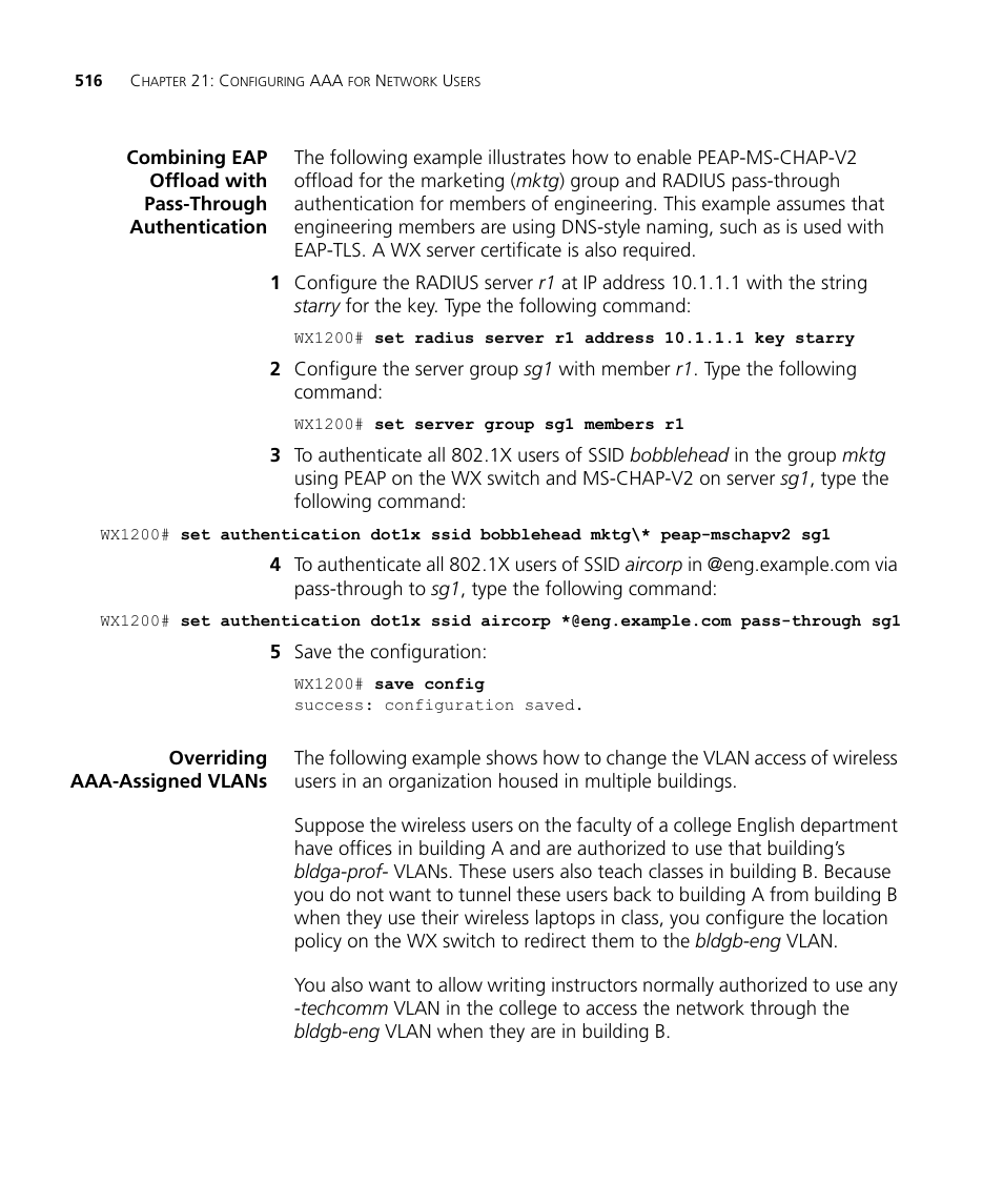 Overriding aaa-assigned vlans | 3Com WX4400 3CRWX440095A User Manual | Page 516 / 728