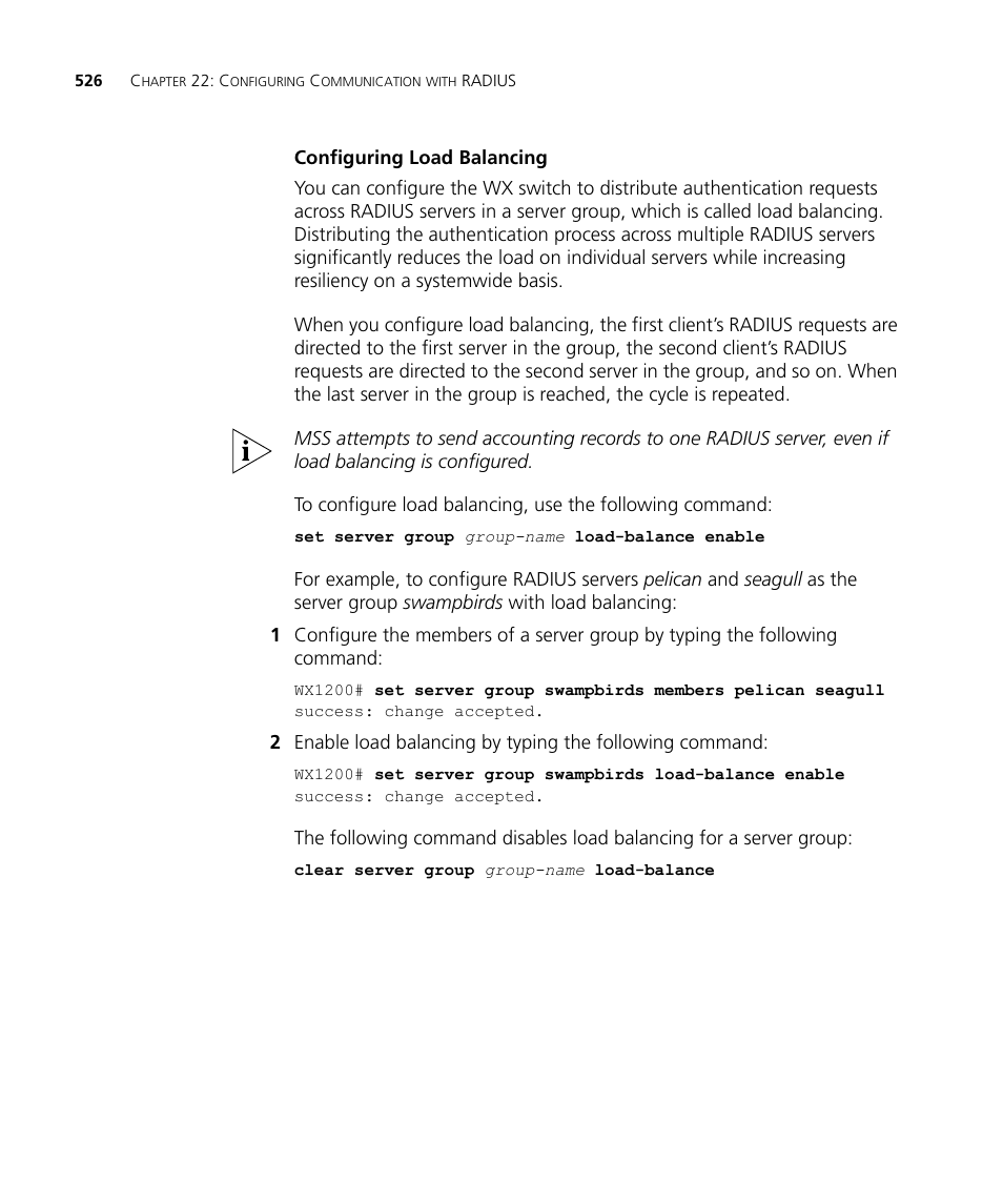 Configuring load balancing | 3Com WX4400 3CRWX440095A User Manual | Page 526 / 728