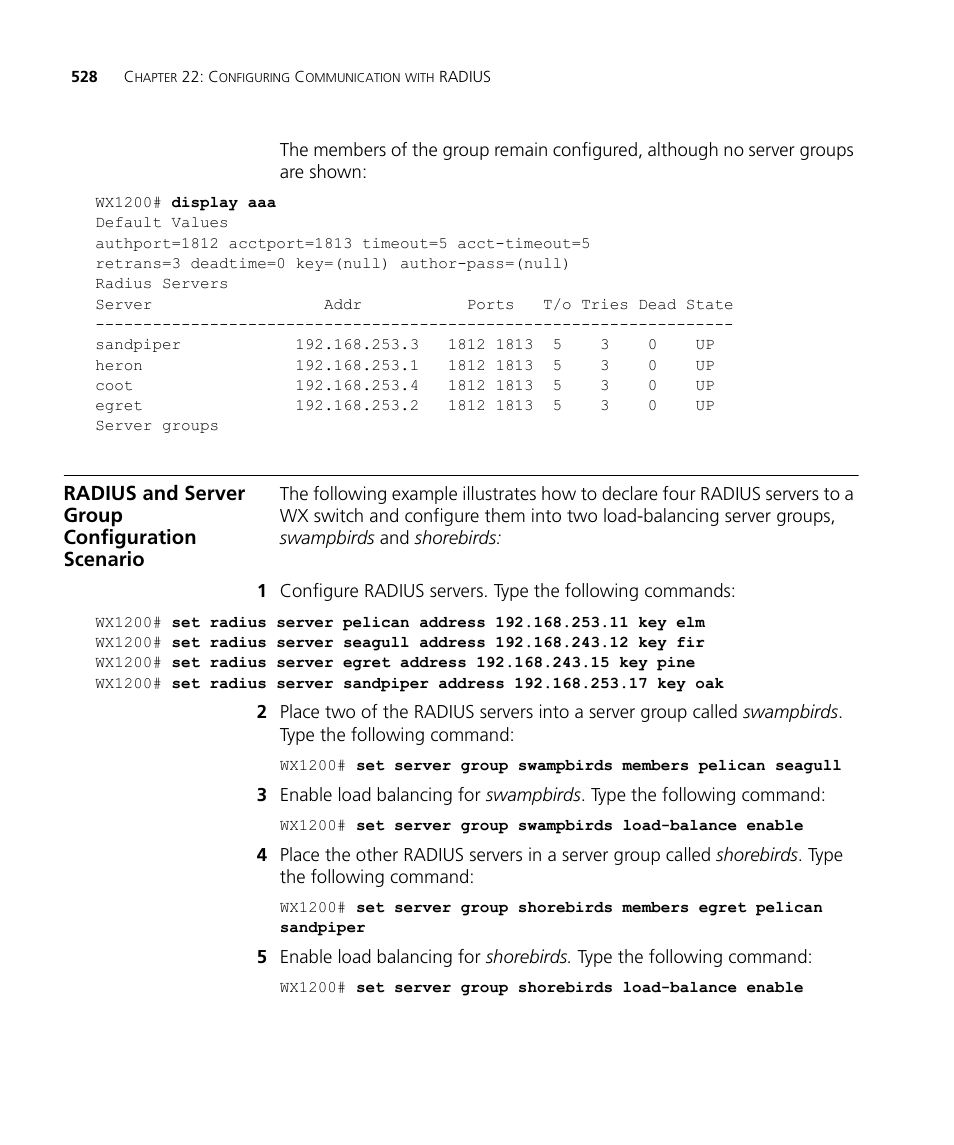 Radius and server group configuration scenario | 3Com WX4400 3CRWX440095A User Manual | Page 528 / 728