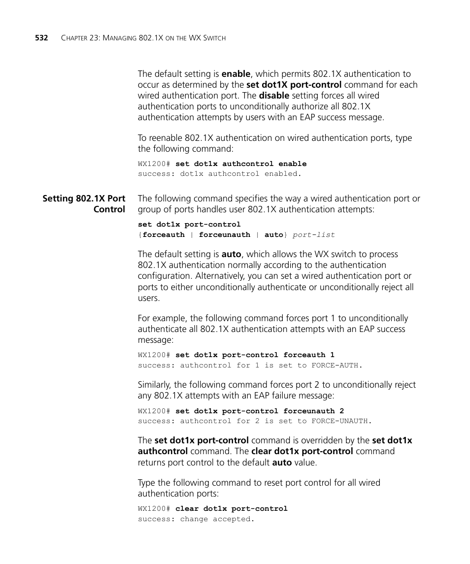 Setting 802.1x port control | 3Com WX4400 3CRWX440095A User Manual | Page 532 / 728