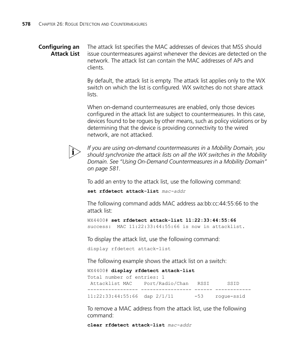 Configuring an attack list | 3Com WX4400 3CRWX440095A User Manual | Page 578 / 728