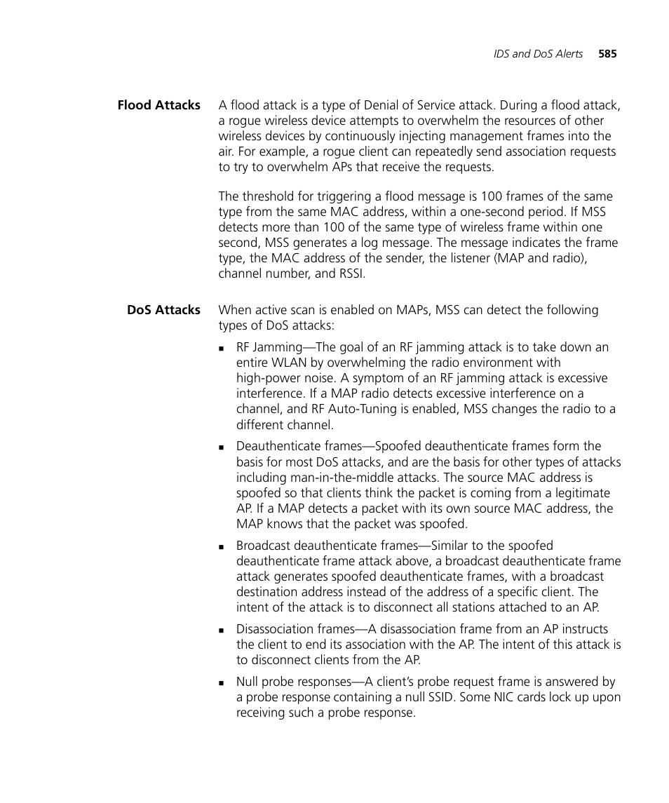 Flood attacks, Dos attacks | 3Com WX4400 3CRWX440095A User Manual | Page 585 / 728
