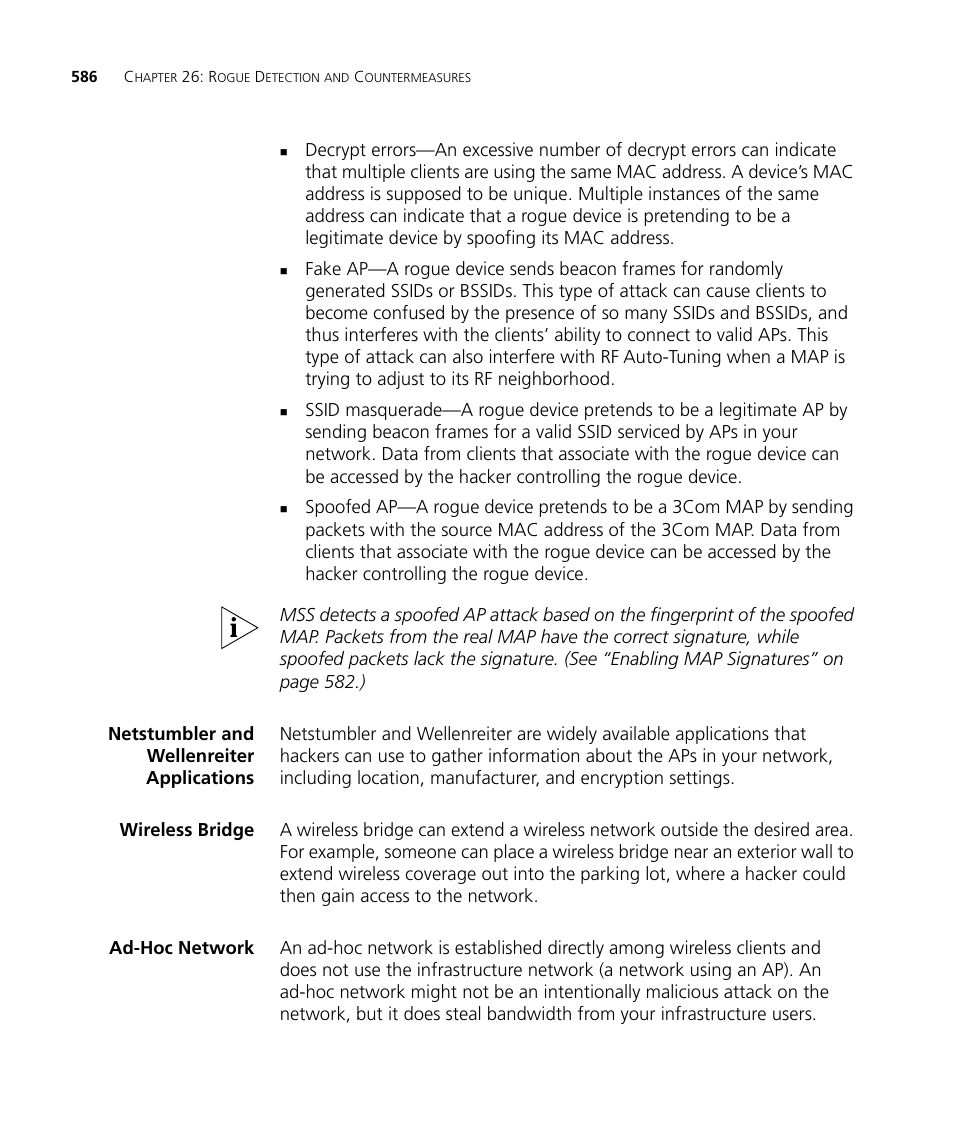 Netstumbler and wellenreiter applications, Wireless bridge, Ad-hoc network | 3Com WX4400 3CRWX440095A User Manual | Page 586 / 728