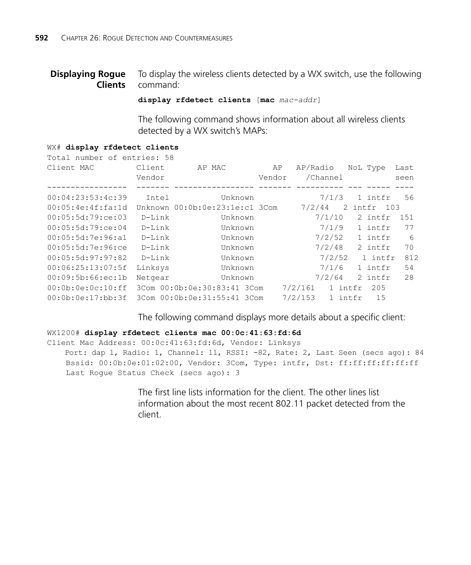 Displaying rogue clients | 3Com WX4400 3CRWX440095A User Manual | Page 592 / 728