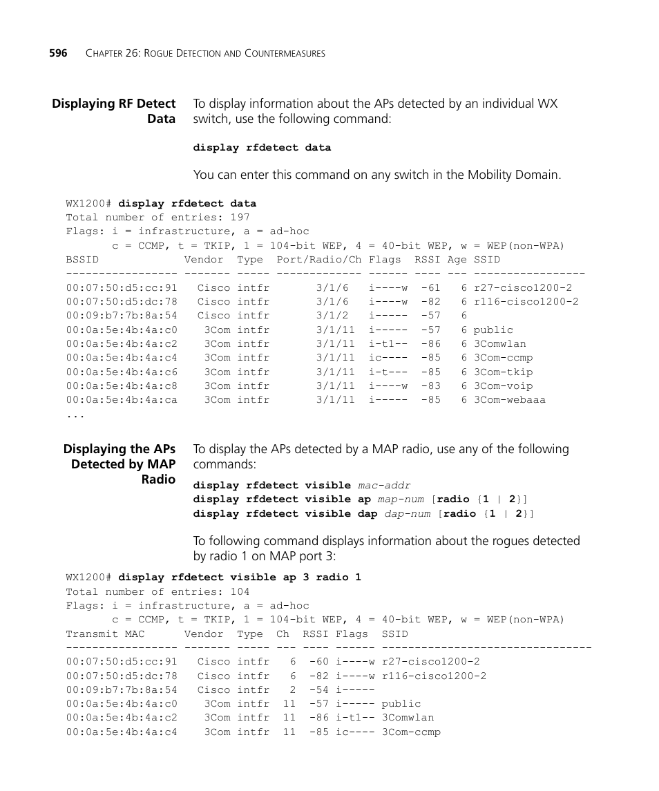 Displaying rf detect data, Displaying the aps detected by map radio | 3Com WX4400 3CRWX440095A User Manual | Page 596 / 728