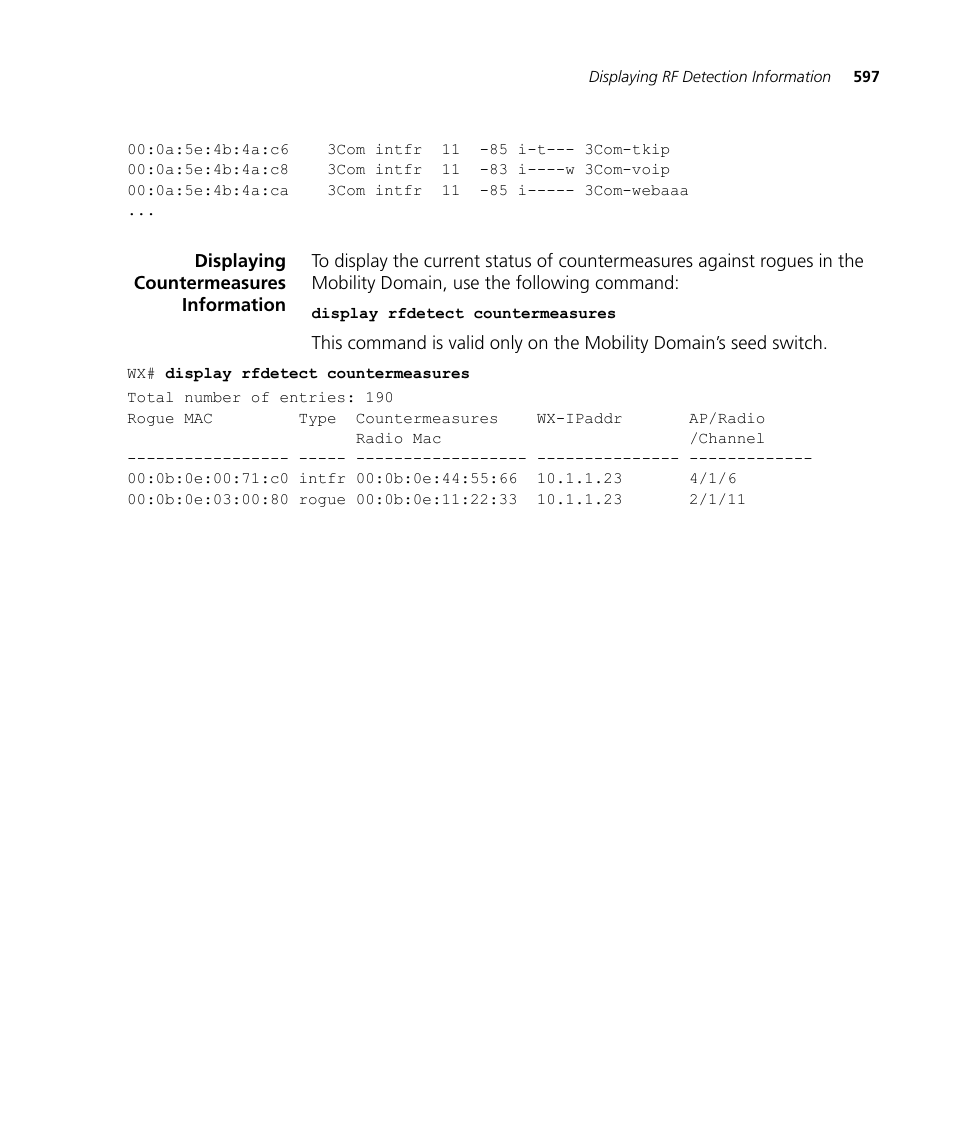 Displaying countermeasures information | 3Com WX4400 3CRWX440095A User Manual | Page 597 / 728