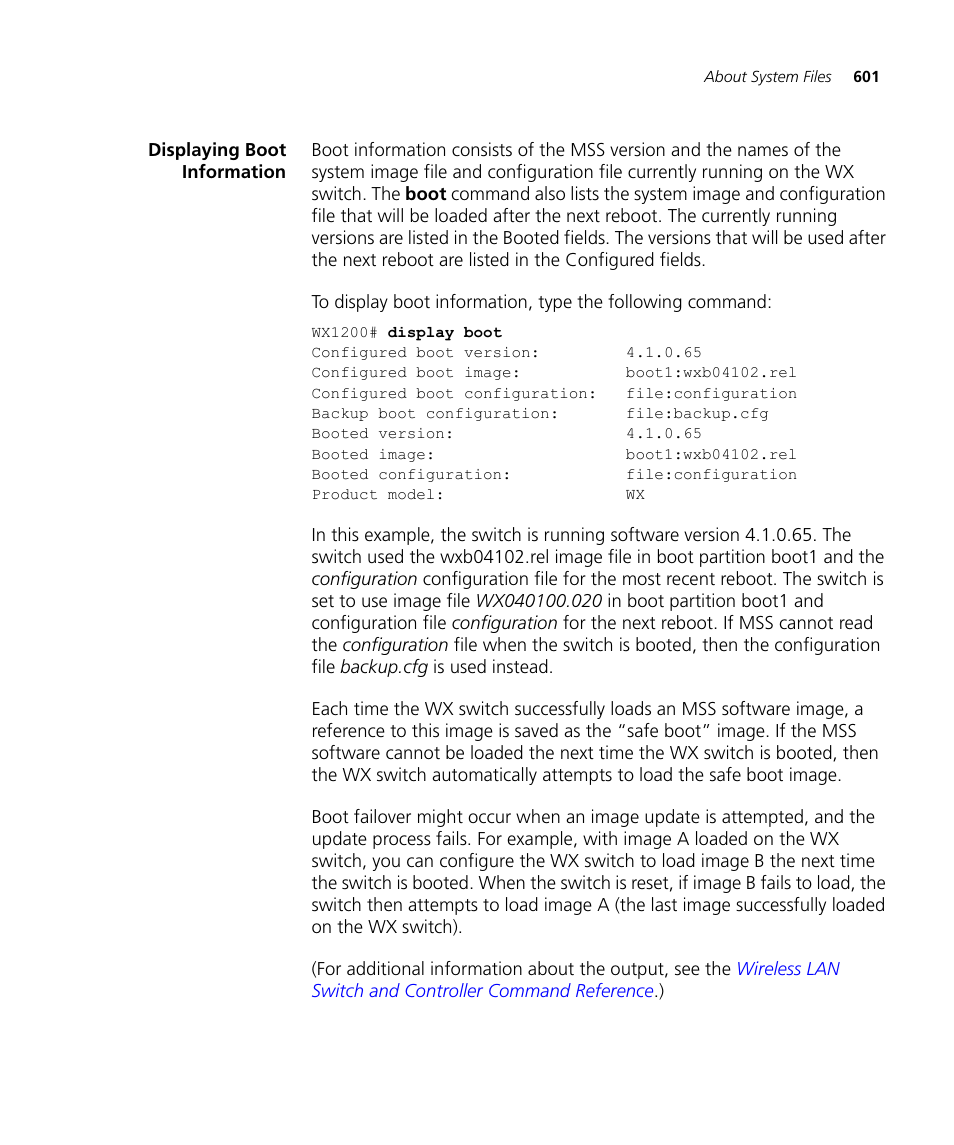 Displaying boot information | 3Com WX4400 3CRWX440095A User Manual | Page 601 / 728