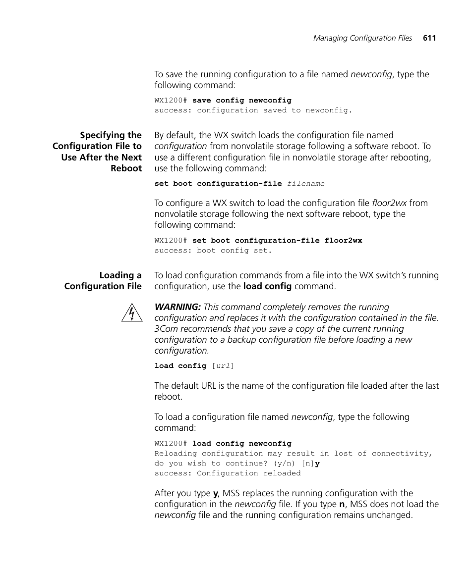 Loading a configuration file | 3Com WX4400 3CRWX440095A User Manual | Page 611 / 728