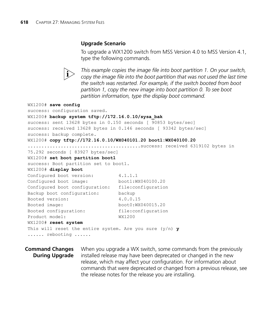 Upgrade scenario, Command changes during upgrade | 3Com WX4400 3CRWX440095A User Manual | Page 618 / 728