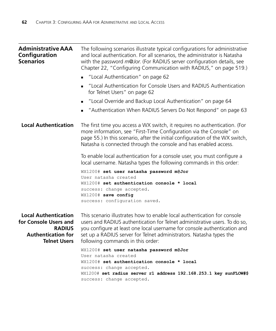 Administrative aaa configuration scenarios, Local authentication | 3Com WX4400 3CRWX440095A User Manual | Page 62 / 728
