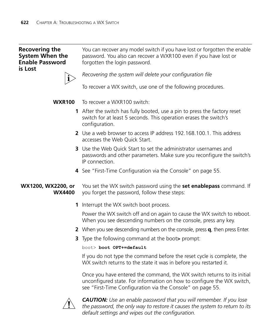 Wxr100, Wx1200, wx2200, or wx4400 | 3Com WX4400 3CRWX440095A User Manual | Page 622 / 728