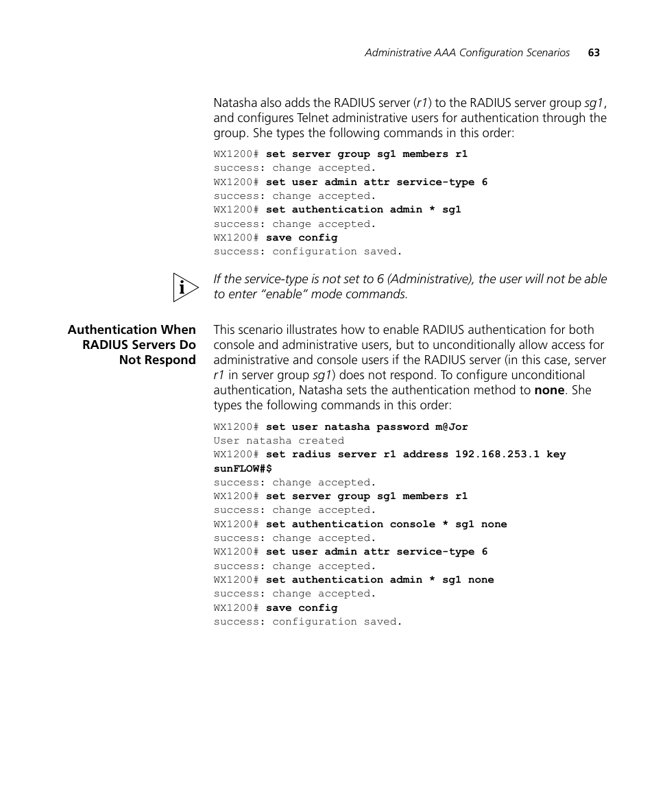 Authentication when radius servers do not respond | 3Com WX4400 3CRWX440095A User Manual | Page 63 / 728
