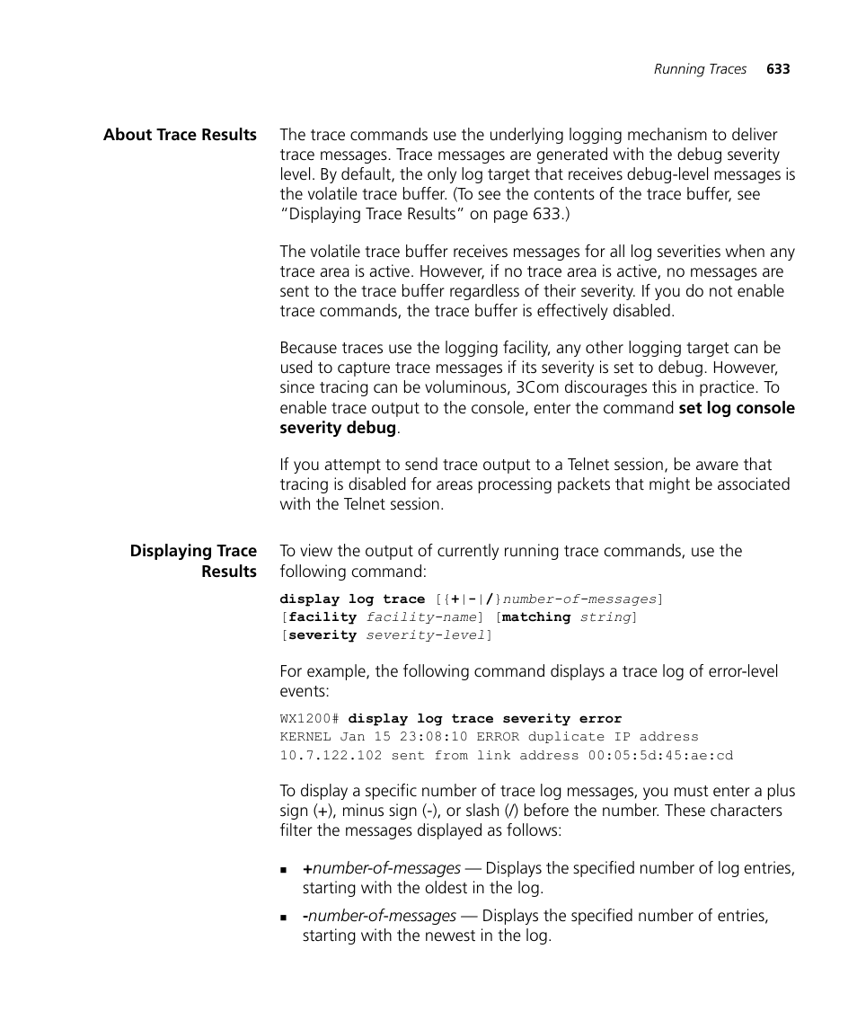 About trace results, Displaying trace results | 3Com WX4400 3CRWX440095A User Manual | Page 633 / 728