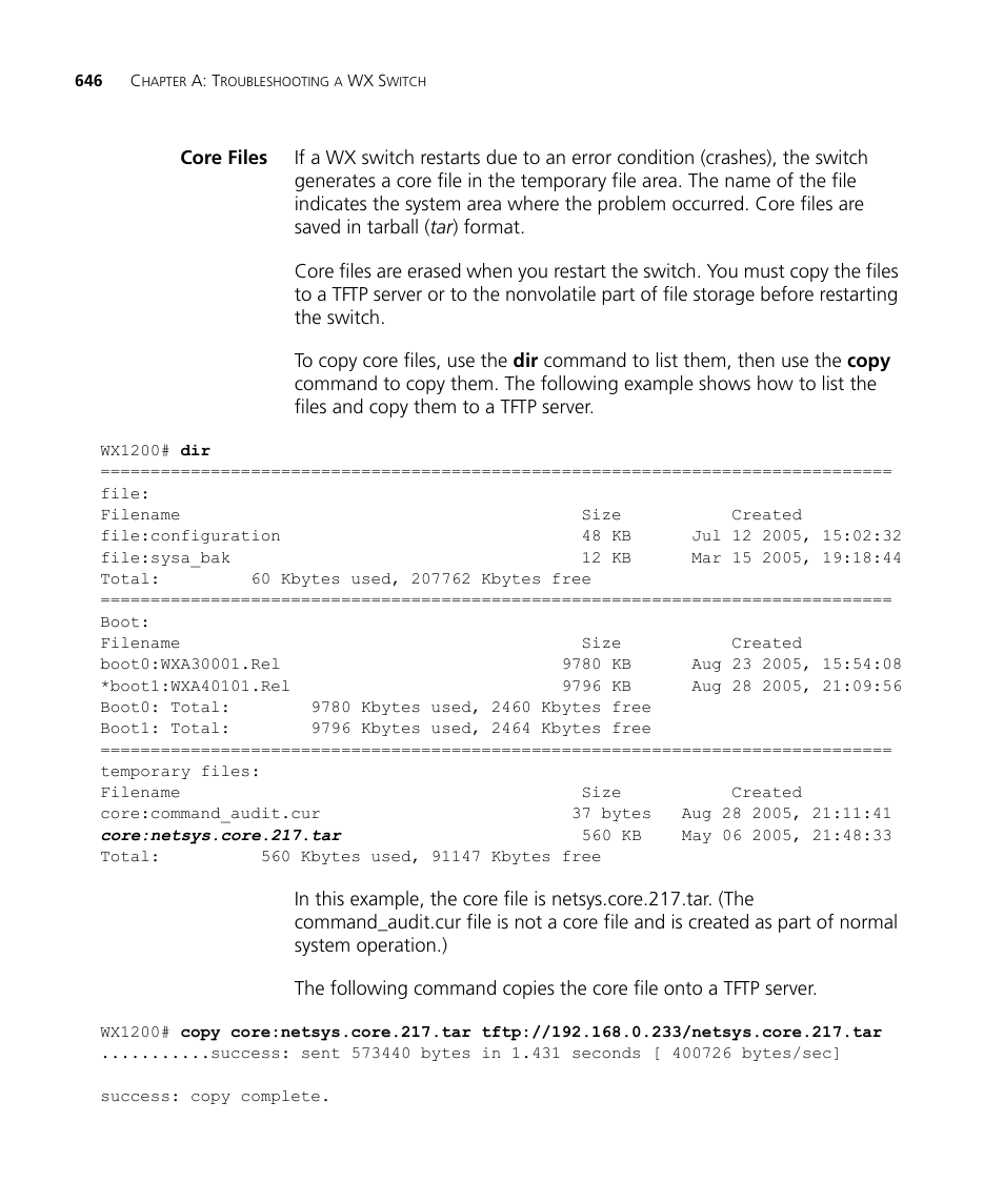 Core files | 3Com WX4400 3CRWX440095A User Manual | Page 646 / 728