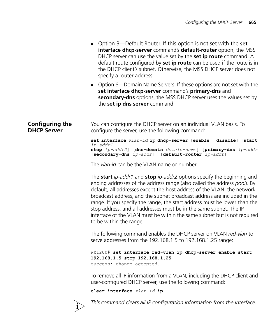 Configuring the dhcp server | 3Com WX4400 3CRWX440095A User Manual | Page 665 / 728