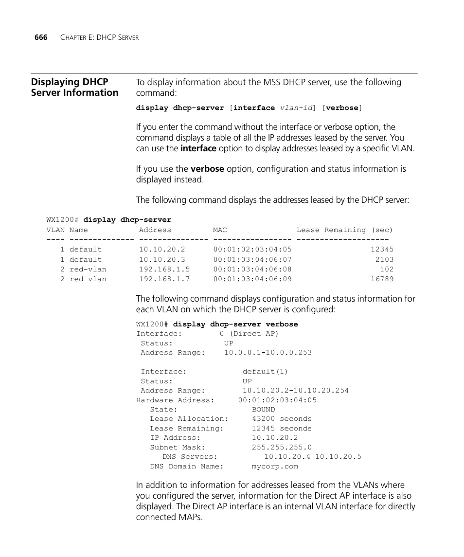 Displaying dhcp server information | 3Com WX4400 3CRWX440095A User Manual | Page 666 / 728