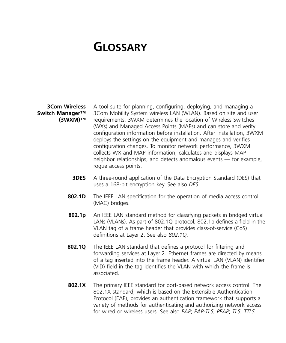 Glossary, Lossary | 3Com WX4400 3CRWX440095A User Manual | Page 671 / 728