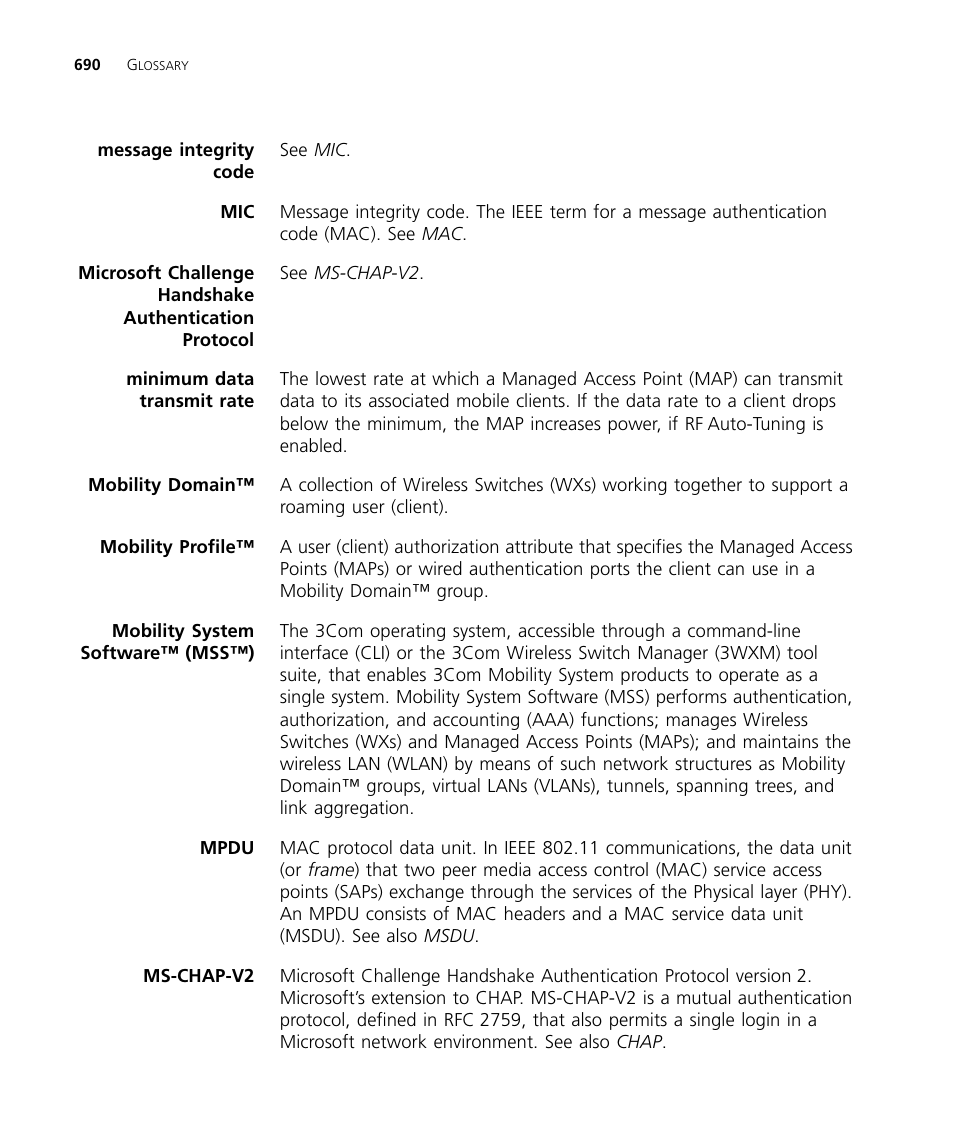 Ms-chap-v2, Mpdu | 3Com WX4400 3CRWX440095A User Manual | Page 690 / 728