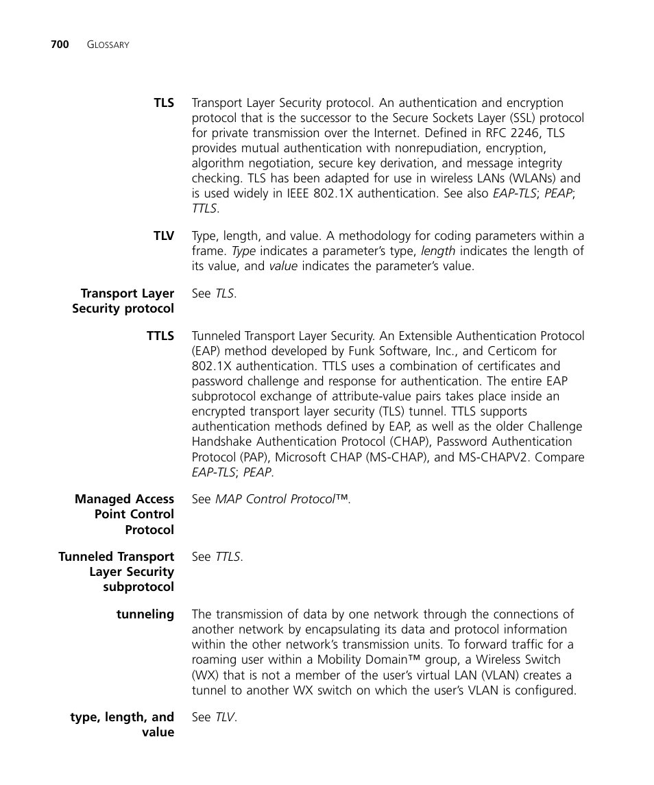 Tls ; ttls | 3Com WX4400 3CRWX440095A User Manual | Page 700 / 728