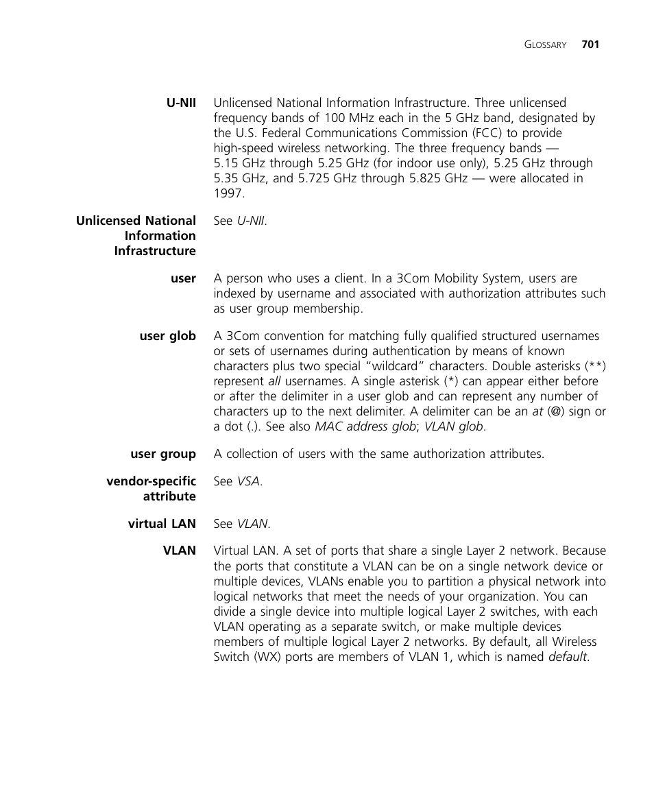 User glob | 3Com WX4400 3CRWX440095A User Manual | Page 701 / 728