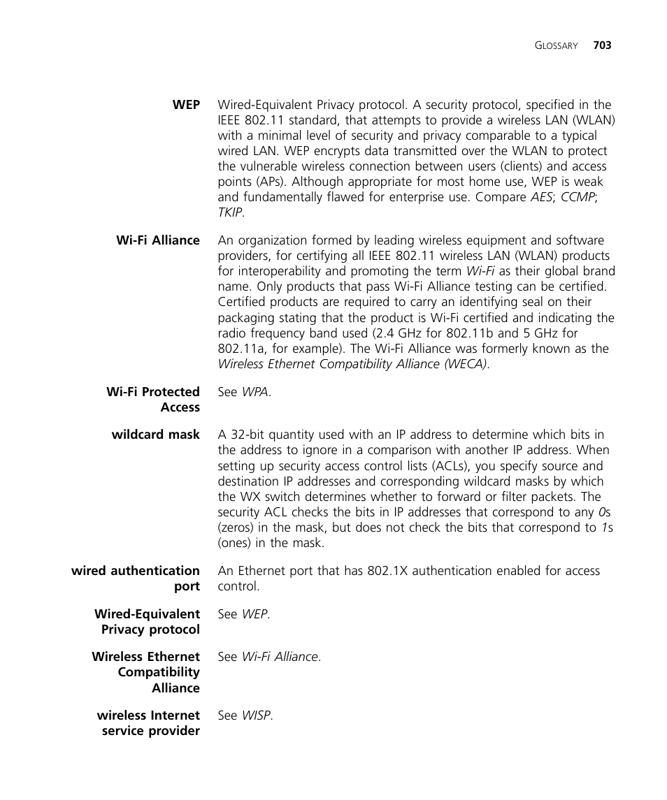 Wi-fi alliance | 3Com WX4400 3CRWX440095A User Manual | Page 703 / 728