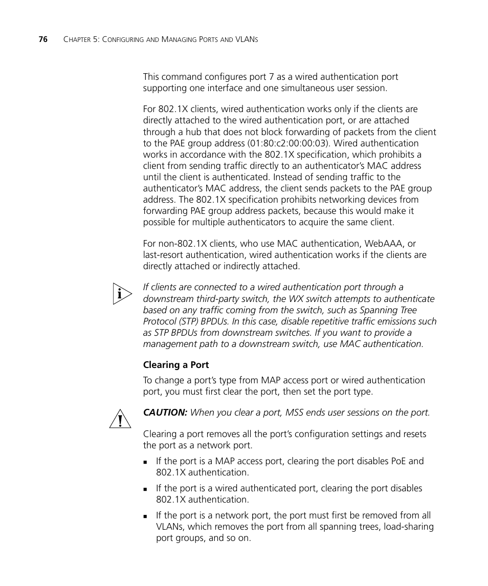 Clearing a port | 3Com WX4400 3CRWX440095A User Manual | Page 76 / 728