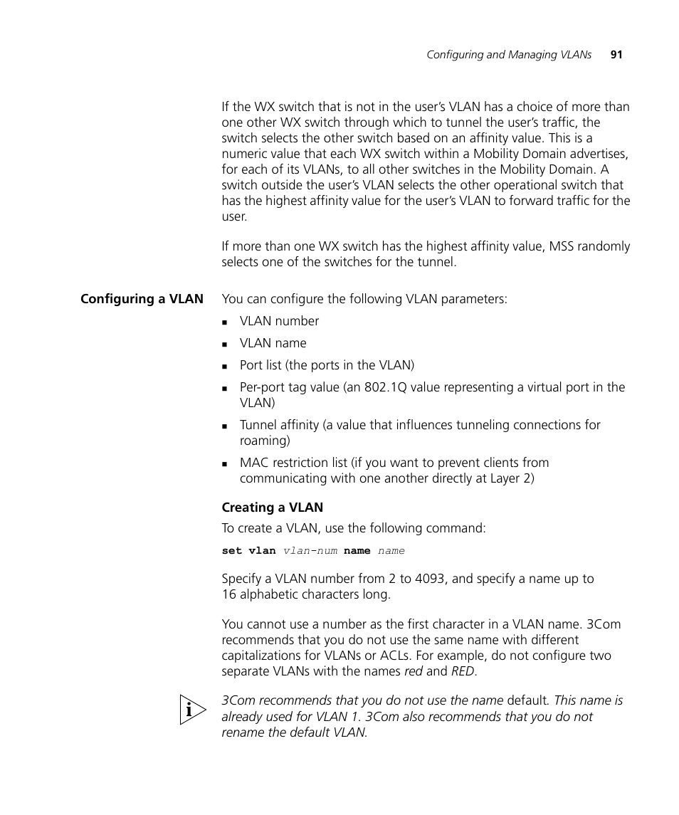 Configuring a vlan, Creating a vlan | 3Com WX4400 3CRWX440095A User Manual | Page 91 / 728