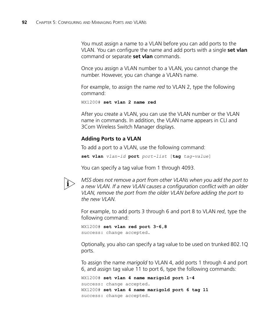 Adding ports to a vlan | 3Com WX4400 3CRWX440095A User Manual | Page 92 / 728