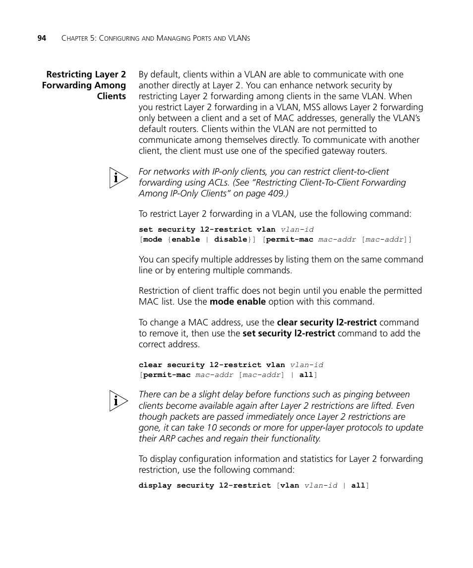 Restricting layer 2 forwarding among clients | 3Com WX4400 3CRWX440095A User Manual | Page 94 / 728