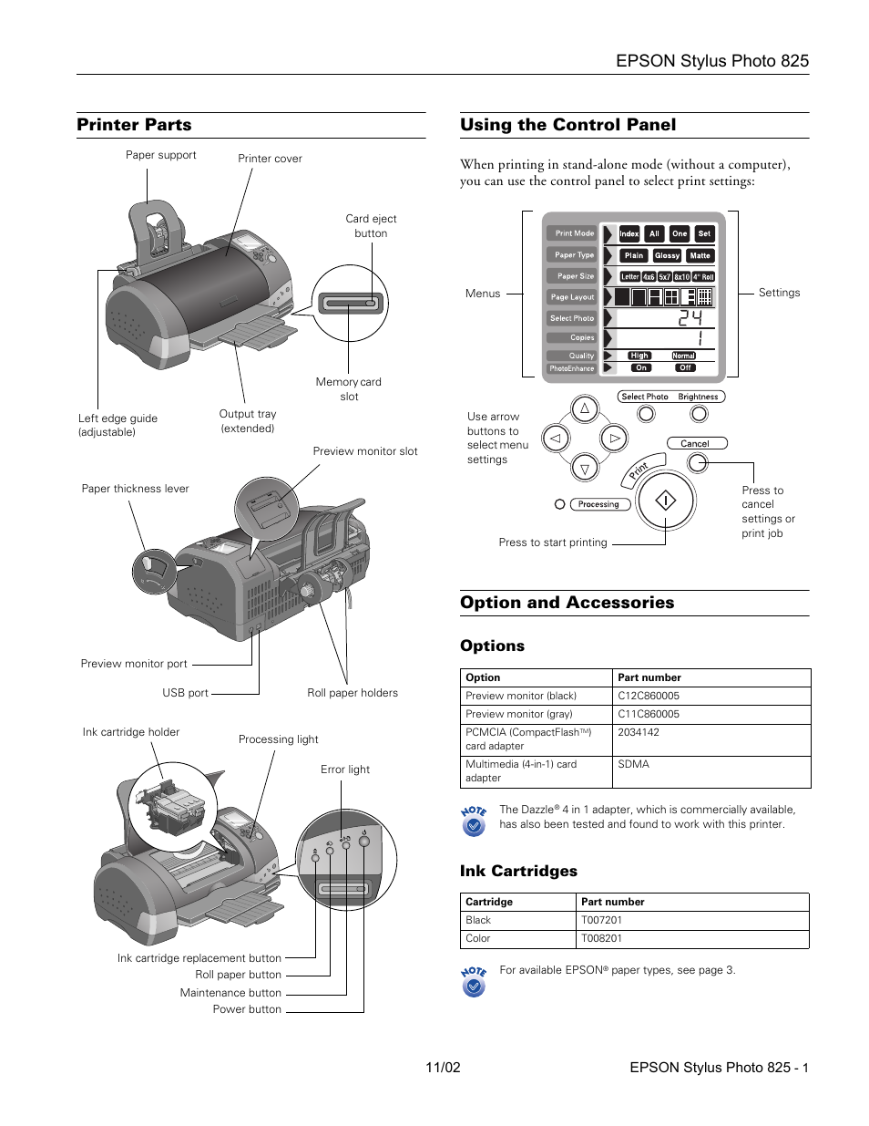 Epson Stylus Photo 825 User Manual | 10 pages
