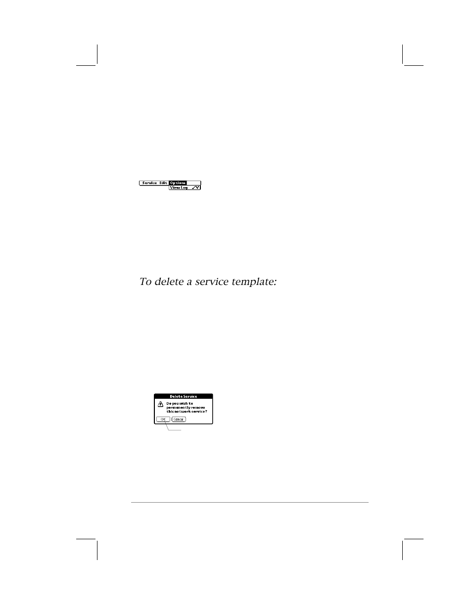 Deleting a service template | 3Com PalmPilot Professional Handbook User Manual | Page 57 / 75