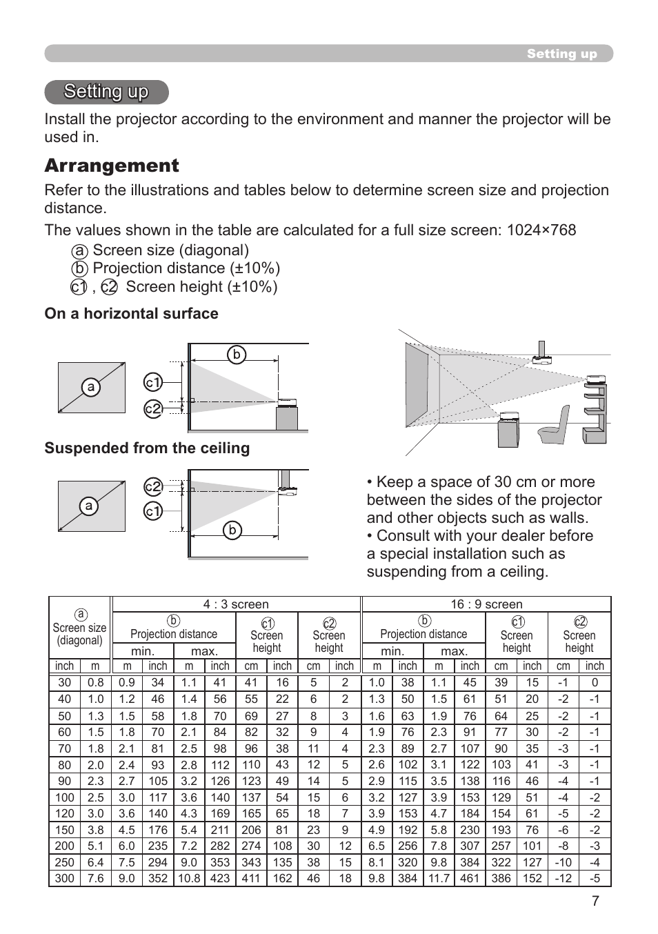 Setting up, Arrangement | Dukane Projector 8912H User Manual | Page 7 / 66