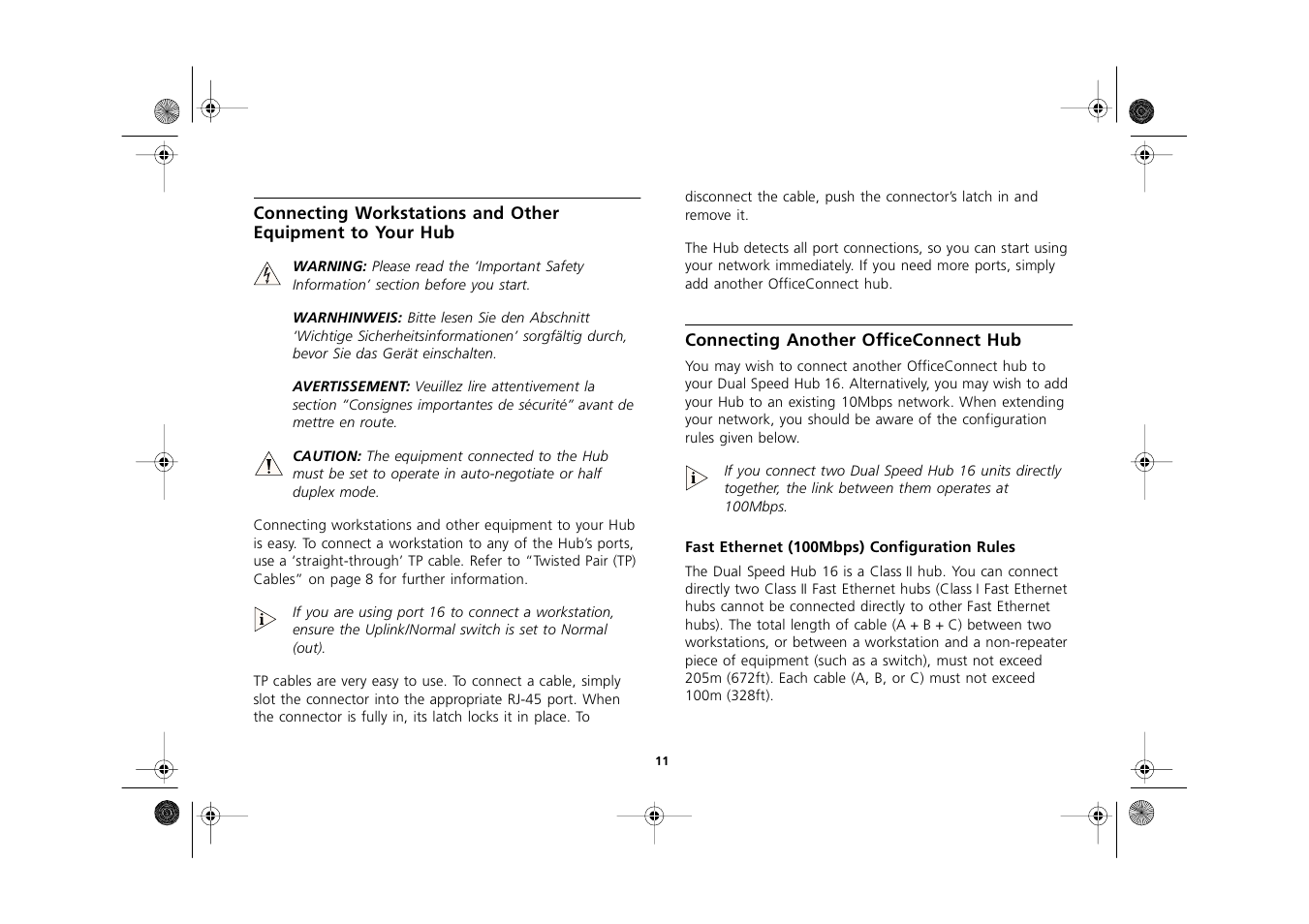 Connecting another officeconnect hub, Fast ethernet (100mbps) configuration rules, Connecting another officeconnect hub 11 | Fast ethernet (100mbps) configuration rules 11 | 3Com 3C16751A User Manual | Page 11 / 32
