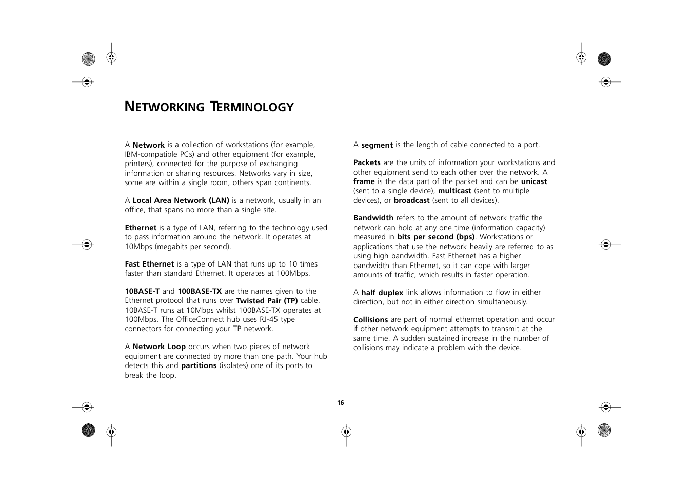 Networking terminology, Networking terminology 16, Etworking | Erminology | 3Com 3C16751A User Manual | Page 16 / 32