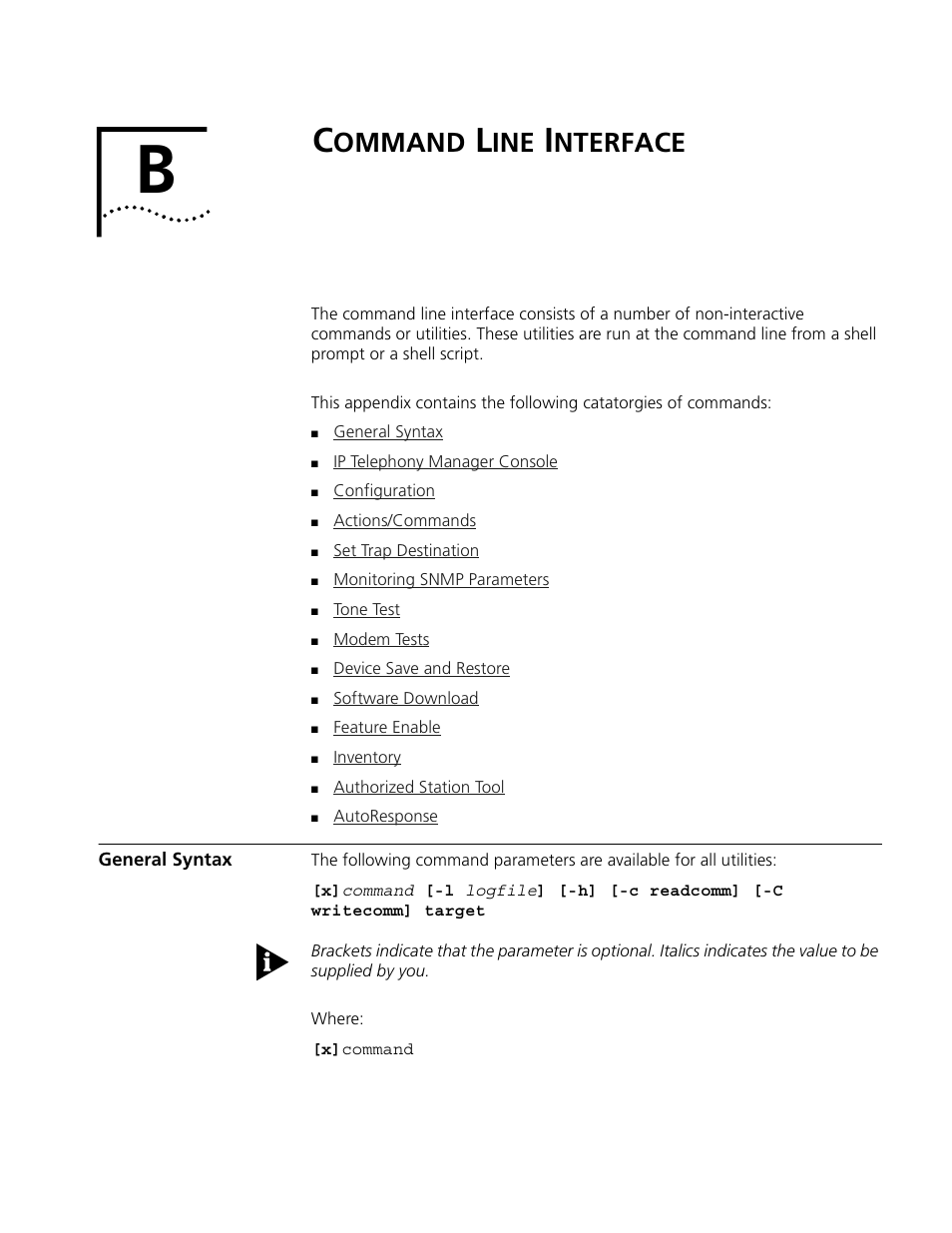 Command line interface, General syntax, Command | Line interface, Ommand, Nterface | 3Com CommWorks 5210 User Manual | Page 101 / 144