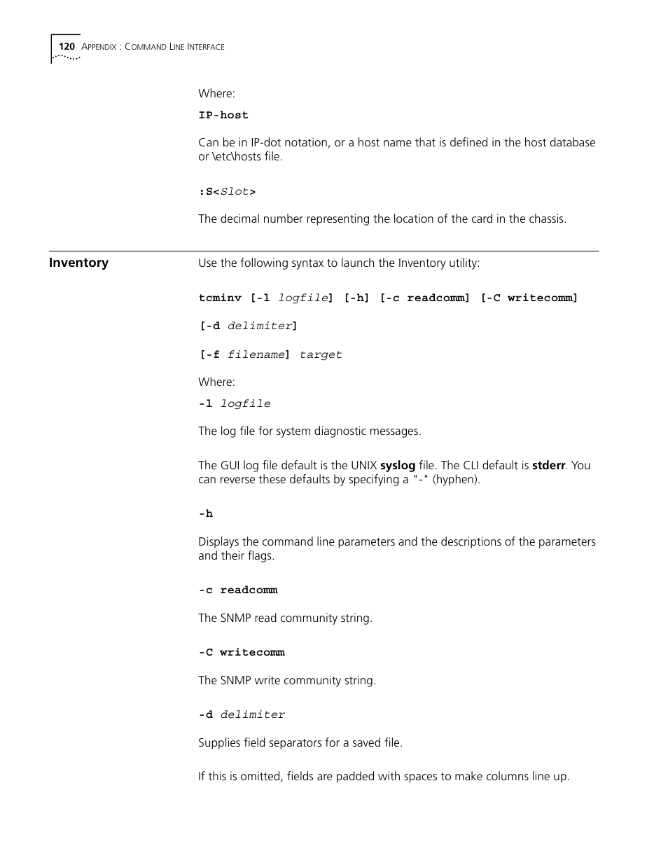 Inventory | 3Com CommWorks 5210 User Manual | Page 120 / 144