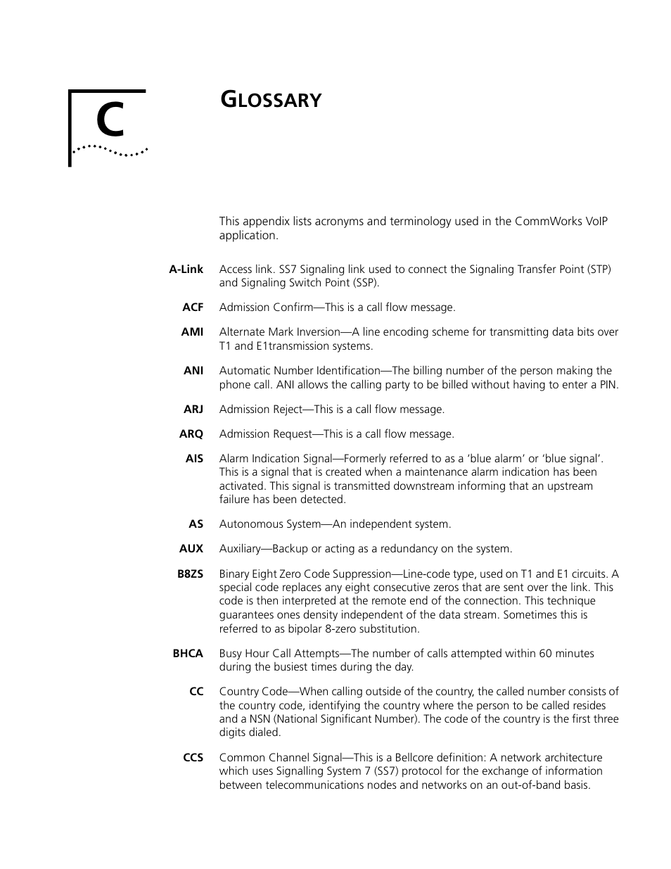 Glossary, Lossary | 3Com CommWorks 5210 User Manual | Page 129 / 144