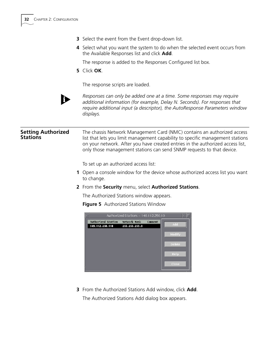 Setting authorized stations, Figure 5 authorized stations window | 3Com CommWorks 5210 User Manual | Page 32 / 144