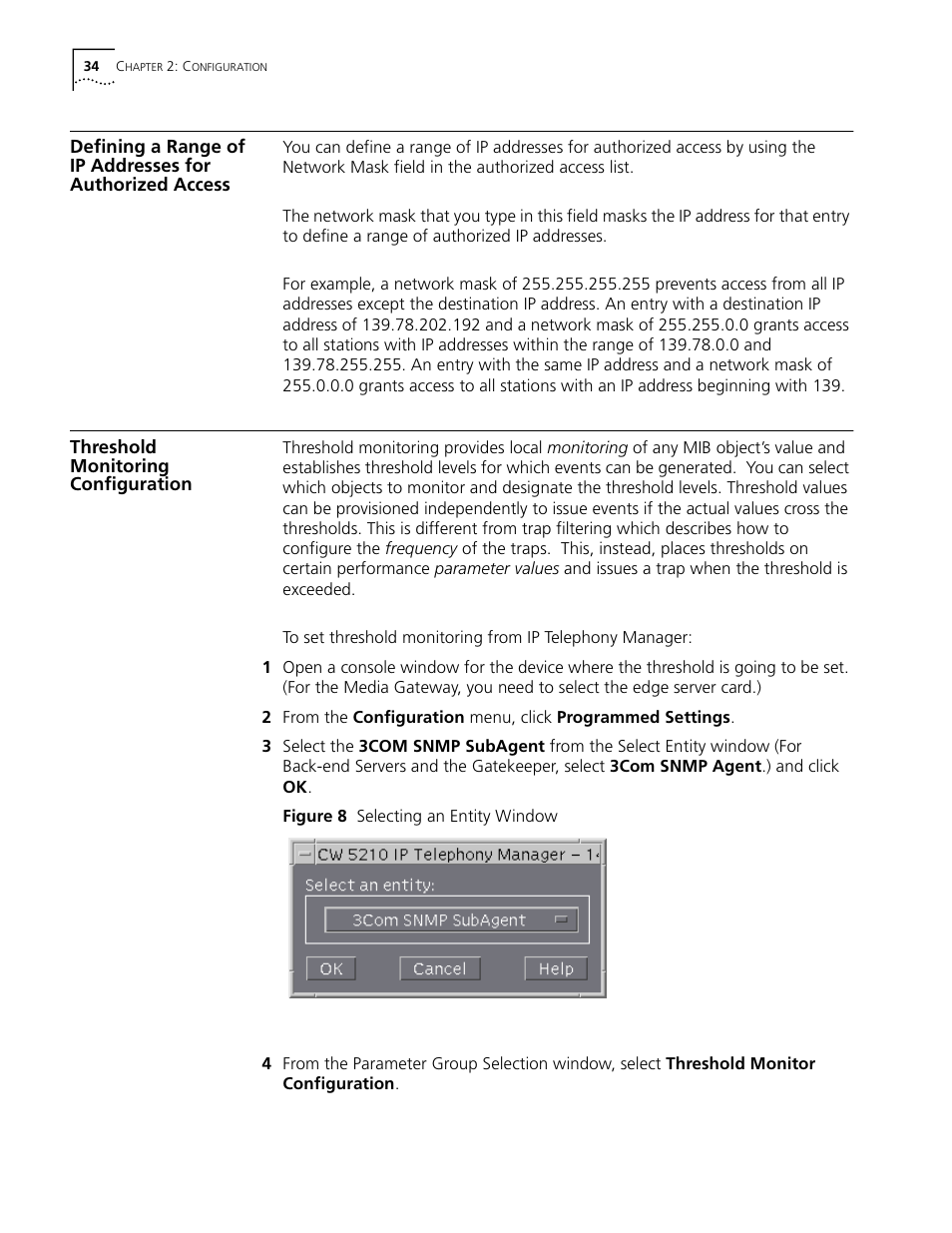 Threshold monitoring configuration, Figure 8 selecting an entity window | 3Com CommWorks 5210 User Manual | Page 34 / 144