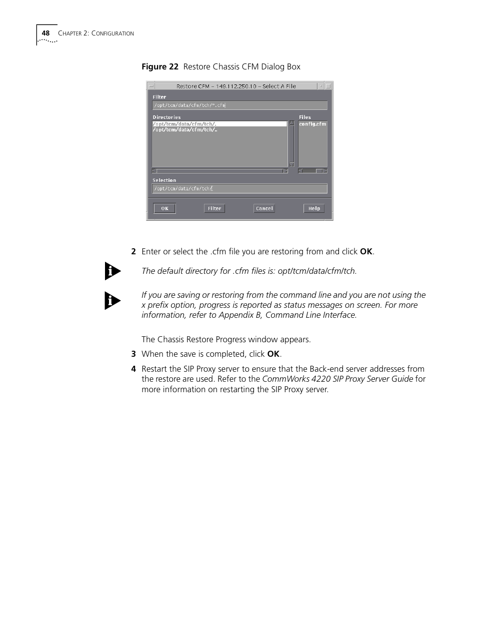 Figure 22 restore chassis cfm dialog box | 3Com CommWorks 5210 User Manual | Page 48 / 144