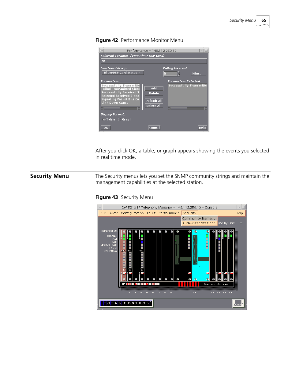 Security menu | 3Com CommWorks 5210 User Manual | Page 65 / 144